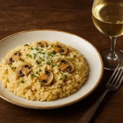 Pyszne risotto z grzybami i kieliszek białego wina – idealne połączenie. Zastanawiasz się, jakie wino do risotto? To białe wino świetnie się sprawdzi!