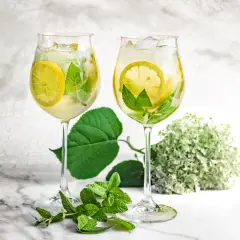 Dwa orzeźwiające drinki z cytryną i miętą, idealne na upalne dni. To może być pyszne hugo wino niemieckie.